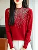 Indústria Pesada Cauda de Fênix Base de Strass Acrílico Camiseta Feminina Outono Inverno Engrossada Quente Gola Alta Meia Slim Fit Versátil Suéter de Tricô
