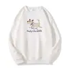 Nova Blusa de Moletom Casual Versátil Solta de Manga Longa para Mulheres, Estampa de Desenho Animado de Cachorro com Letras, Estilo Americano de Nicho, Outono e Inverno
