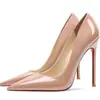 Tacones Rojos Sexys para Mujer 2024 Famosos de Internet Explosiones Estilo Discoteca Tacón de Aguja Puntiagudo Tacones Altos Charol Color Nude