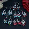 Aretes Bohemios con Borlas Turquesa para Mujer, Versátiles Retro Étnicos de Yunnan Exóticos