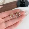 Pendientes de Perla Circulares Incrustados de Diamantes de Lujo Ligero Pendientes con Diseño de Lazo Dulce Pendientes de Moda Elegantes Versátiles