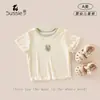 Camiseta Bebê Feminina Estilo Coreano Infantil Verão 2026 Nova Manga Curta Floral 3D Top Camiseta Camisa Base