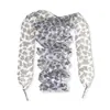 Fita transparente com estampa de leopardo de 2,5 cm com renda vintage, cadarços largos e planos, apresentando um design fofo de estampa de leopardo, adequados para tênis brancos e sapatos casuais
