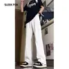 Calça masculina de outono estilo Hong Kong, de rua, cor sólida, com caimento, corte simples e limpo, micro-flare, comprimento total, perna larga