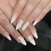 Uñas Uñas Postizas Almendra Simple Nude Degradado Estampado de Mariposa Uñas Postizas Removibles Parche para Uñas Uñas
