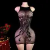 Conjunto de lencería sexy de comercio exterior transfronterizo, body de malla jacquard negro hueco transparente ajustado para mujer