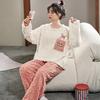 Pijama para Mujer Otoño e Invierno Traje de Franela Forro Polar de Coral Suelto Ropa para el Hogar Dibujos Animados Conjunto de Dos Piezas
