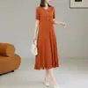 Vestido de Verano para Mujer Estilo Miyake con Acabado de Alta Gama, que Disimula el Vientre, Corte Holgado, Escote en V Adelgazante, Vestido con Flecos de Perlas, Elegante Vestido de Corte A