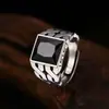 Anel Jade Hong Zongzong Estilo Corrente Anel Zircônia Preta Aberto Vintage Tendência Personalidade Joias Venda Direta do Fabricante
