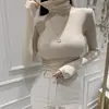 Ropa de Mujer de Comercio Exterior--Moda Femenina Coreana Invierno 2023 Ajustado Color Sólido Cuello Alto Versátil Ropa de Trabajo Manga Larga Casual Top Corto