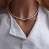 Collar de perlas de concha vintage de alta gama para mujer, color caramelo, cadena de clavícula de perlas, cierre de lingote, collar de bloguera para mujer