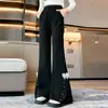 Calça Boca de Sino Feminina Primavera e Outono 2026 Novo Estilo Menina Doce Estilo Coreano Crianças Médias e Grandes Calça de Tricô com Laço na Barra Calça