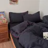 Juego de ropa de cama de cuatro piezas de estilo a rayas sin estampado, de algodón puro para exportación con detalles de cuerda, sábana de lujo ligero, sábana bajera, funda de edredón, juego de tres piezas para dormitorio