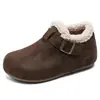 Sapatos peludos, quentes, de calçar fácil, forrados com fleece, sapatos de algodão para mulheres, novo estilo outono/inverno 2026, design retrô, com um salto oculto de 5 cm, estilo Birkenstock