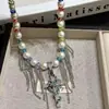 Colar Cobra Cruz Tassel Cor Contrastante Doce Fresco Cravejado com Diamantes Corrente de Colar Elegante de Alta Qualidade Versátil Moderno Luxo Leve