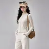 Traje Deportivo de Primavera y Otoño Adelgazante Cardigan de Manga Larga Superior Pantalones de Pierna Ancha con Caída Conjunto de Dos Piezas para Correr, Viajar, Yoga
