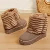 Botas de nieve cálidas para mujer, talla grande transfronteriza, nuevo estilo de invierno 2026, suela gruesa, forro polar, felpa, zapatos de algodón de caña corta