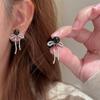 Pendientes de lazo de perla gris estilo francés para mujer, aretes retro ligeros de lujo, exquisitos, de otoño e invierno, con diseño de nicho, de alta gama.