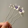 Pente de Inserção em Forma de U com Flor Dupla Acessórios de Cabelo Xiuhe Pente de Inserção Traseiro Pente de Cabelo Estilo Antigo Acessórios de Cabelo Pente de Cabelo Feminino Pente de Cabelo para Coque Pente de Cabelo