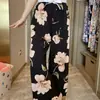 Pantalones de pijama de algodón y seda para mujer, estilo fino de verano, talla grande, estilo japonés, pantalones anchos de algodón y seda, estampados, se pueden usar fuera, corte holgado, estilo popular