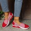 Zapatos de lona a rayas nuevos de verano y otoño 2024, zapatos casuales de cabeza redonda, zapatos para sacudir, cómodos zapatos de madre, zapatos de mujer de talla grande transfronterizos