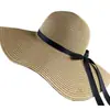 Sombrero de Paja con Cinta de Lazo para el Sol para Mujer Verano Playa Protección Solar Sombrero para el Sol Viaje al Aire Libre Sombrero de Playa Venta al por Mayor Transfronteriza