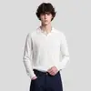 APO Roupa Masculina Estilo Old Money Transfronteiriço Gola Lapela Malha Camisa Polo Textura Canelada Algodão Puro Solto Casual Suéter de Manga Longa