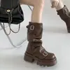 Botas Martin Populares Emagrecedoras Versáteis Aumentadoras de Altura com Sola Grossa para Mulheres, Novidade Outono 2026 Botas Casuais ConfortáveisFranzidas de Cano Médio