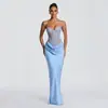 Estilo de luxo leve europeu e americano transfronteiriço francês elegante sem mangas tomara-que-caia renda slim-fit emagrecedor vestido de noite longo