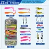 Venta al por mayor de fábrica Set de señuelos de pesca blandos, Set para principiantes de Spinnerbait de cola rizada y cola en T, Set de 21 piezas de señuelos de imitación para principiantes