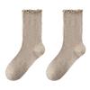 Calcetines de Lana con Volantes para Mujer, Nuevo Estilo Otoño y Primavera 2025, Calcetines de Media Pantorrilla en Color Café Marrón, Calcetines Holgados para Combinar con Zapatos Birkenstock, Calcetines Largos