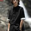 Terno Tang Duqi Masculino Marca Moderna Retrô Juventude Estilo Chinês Camisa de Linho Manga Curta Algodão Linho Gola Chinesa Camisa Zhongshan