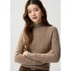 Suéter de cashmere com gola alta meia, tricot jacquard em ponto de espiga, estilo preguiçoso, para mulheres, pulôver de malha sete fios, versátil, afina a silhueta, suéter
