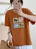 Camiseta Feminina Loose de Algodão Bambu com Gola Redonda e Manga Curta de Guangzhou, Versátil e Emagrecedora, Direto da Fábrica