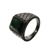 Comercio exterior joyería al por mayor personalidad retro dorado gema hombres y mujeres titanio acero anillo acero inoxidable rectangular gema