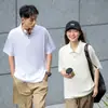 Nueva Camisa Polo de Verano 240g 65% Algodón Cómodo Algodón Piqué Doble Botón Diseño Creativo Botón de Contraste Manga Corta