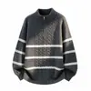 Moda Masculina Outono Inverno Nova Gola Meia-Alta Zíper Pulôver Tricô Jovem Casual Jacquard Camisa Base
