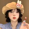 Boina de Orelha de Coelho para Mulheres, Versátil para Passeios de Verão, Estilo Desenho Animado Japonês Fofo, Chapéu Octogonal Emagrecedor
