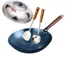 Estufa de gas wok comercial cóncava olla para inducción sin recubrimiento sartén para saltear fondo redondo doméstico azul horneado olla de hierro antigua