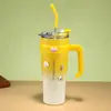 Copo térmico de grande capacidade para mulheres, aço inoxidável, design estiloso, tamanho extragrande, portátil, com canudo, adequado para uso no carro