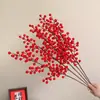 Flores de Año Nuevo, Flores Decorativas de Año Nuevo, Bayas Rojas de Acebo, Fruta de la Fortuna, Flores Artificiales, Flores Falsas, Decoraciones para Sala de Estar, Decoraciones de Ramo para Inauguración de Casa