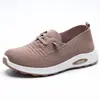 Zapatos de malla de punto volador para mujer de talla grande transfronterizos con cordones elásticos, zapatos casuales ligeros con suelas suaves, transpirables para el uso diario
