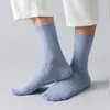 Meias Lisas de Cor para Tamanhos Maiores para Homens, Outono/Inverno, Negócios, Simples, Algodão Puro, Malha Dupla, Versátil, Brancas, Respiráveis, Longas
