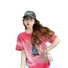 Camiseta de Algodón Puro con Tie-Dye Suave en Bloques de Color al Estilo Francés para Mujer, Estilo Graffiti de Dibujos Animados Coreanos, Top Holgado y Adelgazante, Trendy