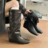 Botas vaqueras retro de ante para mujer, otoño/invierno, nuevas, a la moda, botas altas con tacón oculto, botas de tacón apilado estilo francés