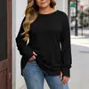 2026 Amazon Moda Femenina Top Otoño Manga Larga Camisa con Agujero para el Pulgar Casual Holgada Camiseta de Manga Larga con Cuello Redondo