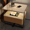 Mesa de cabeceira inteligente, pequena arte em ferro, luxo leve moderno minimalista, placa de rocha madeira maciça, carregamento sem fio mesa de cabeceira de quarto