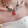 Reloj Corazón de Fresa Rojo y Azul Frutos del Bosque Collar de Mariposa para Mujer, Gargantilla, Accesorio de Nicho para Chicas de Moda, Collar de Fresa