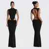 Vestido de Mujer Elegante Versátil Cuello Alto Sin Mangas Banquete Ajustado Diseño Hueco Sexy Ins Revela Cintura Espalda Largo