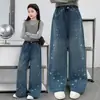 Jeans para niñas, colección otoño 2026, estilo nuevo, pantalones rectos con estampado de estrellas para niños, cintura elástica, pantalones largos holgados para niñas